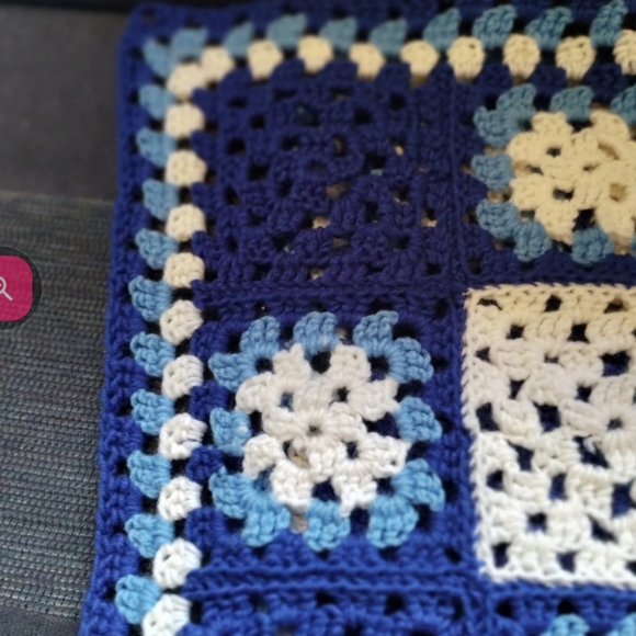 Granny Blue & White Square Afghan Crochet Throw Blanket 54”x94” Vintage Handmade - Picture 5 of 5
